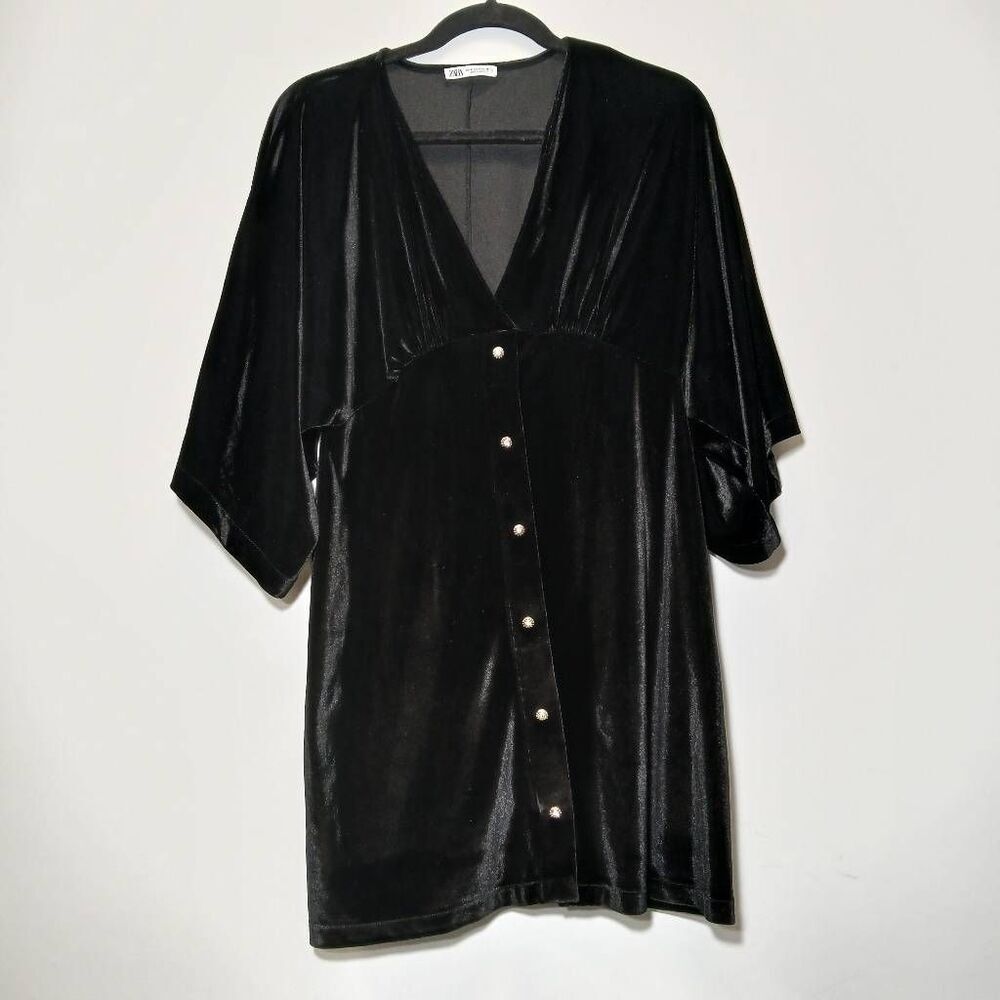 Zara womens medium dress batwing sleeve velvet black whimsy timeless classic